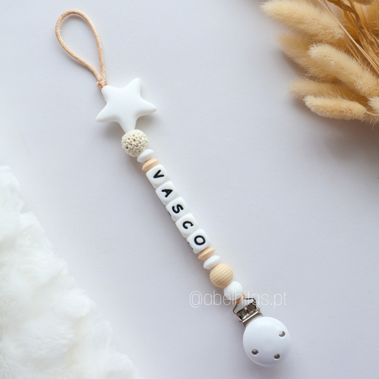 Prendedor de chupeta com nome - Estrela
