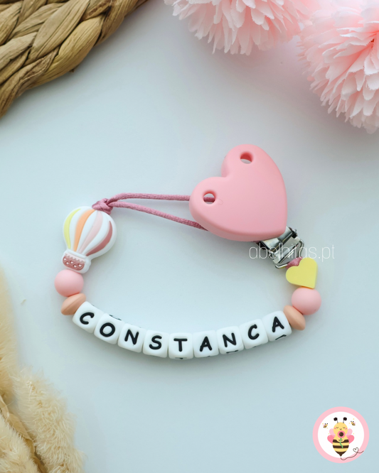 Prendedor de chupeta com nome - Balão rosa