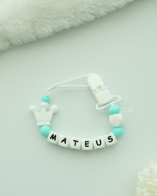 Pacifier clip with name - White Crown