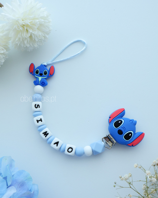 Prendedor de chupeta com nome - Stitch