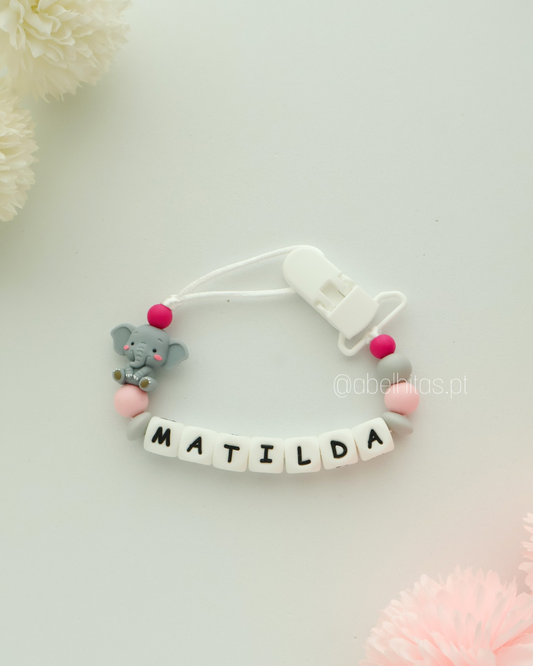 Pacifier clip with name - Elephant