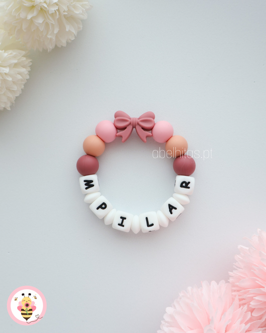 Mordedor personalizado com nome - Laço rosa escuro