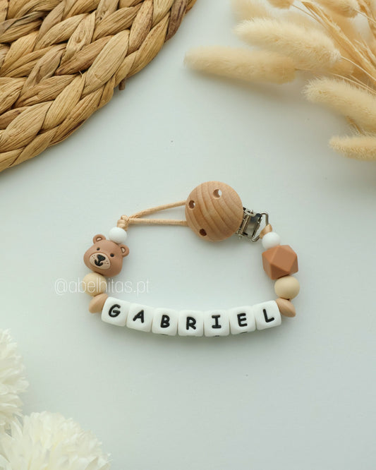 Prendedor de chupeta com nome - Urso