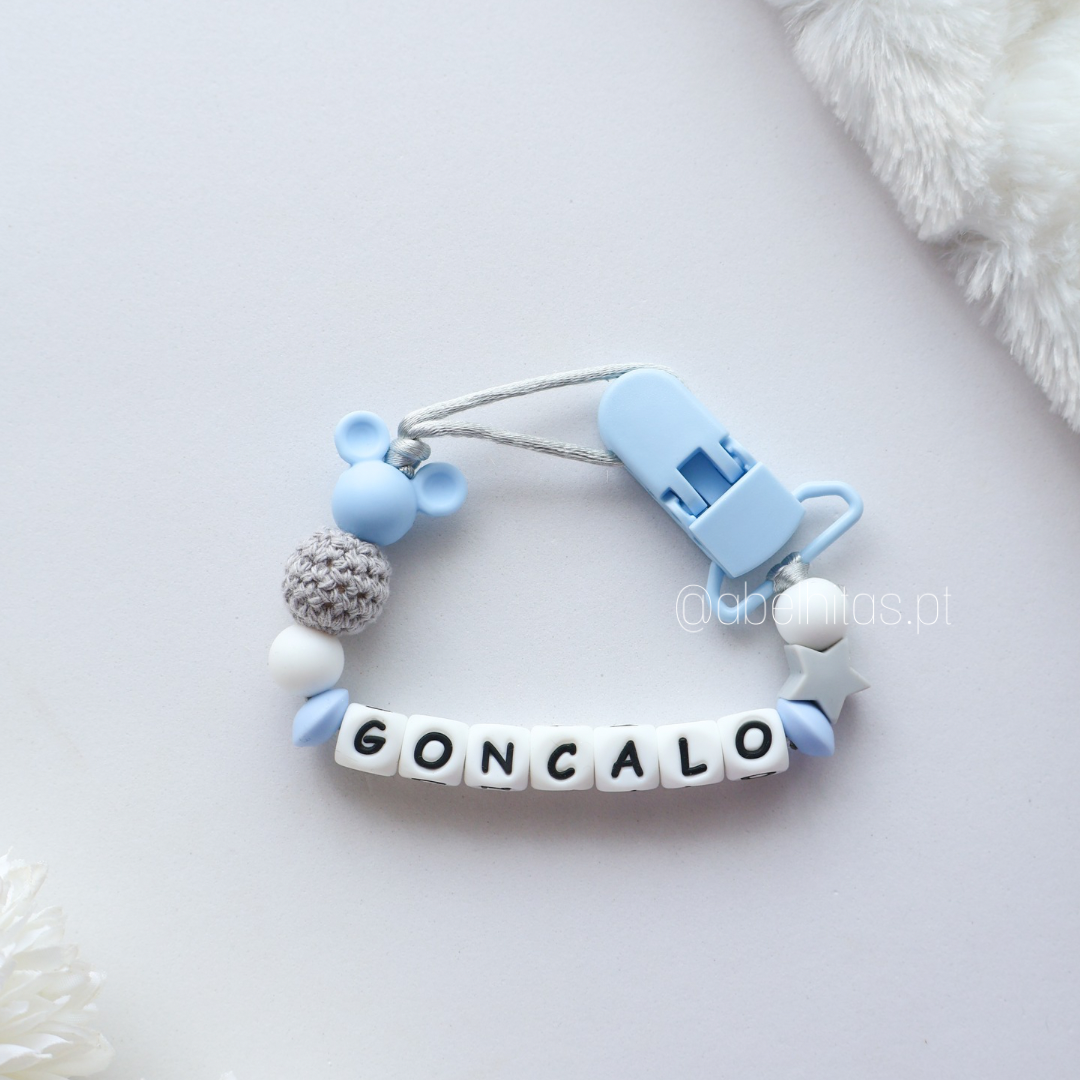 Prendedor de chupeta com nome - Mickey simples azul