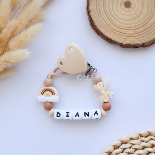 Prendedor de chupeta - Arco íris bege