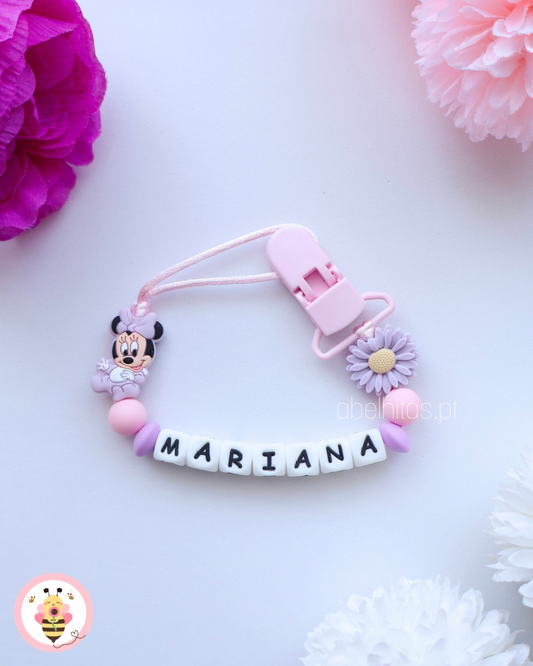 Prendedor de chupeta com nome - Minnie lilás