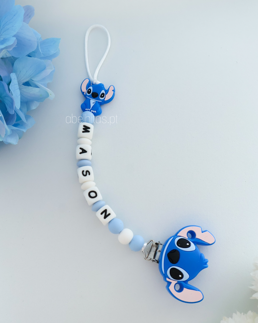 Prendedor de chupeta com nome - Stitch