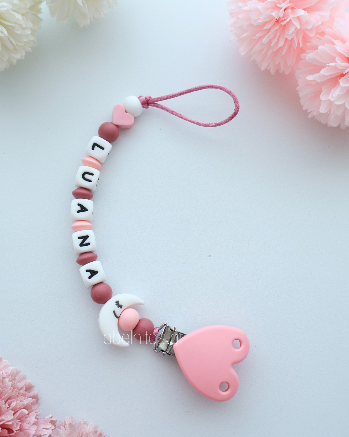 Pacifier clip with name - Moon